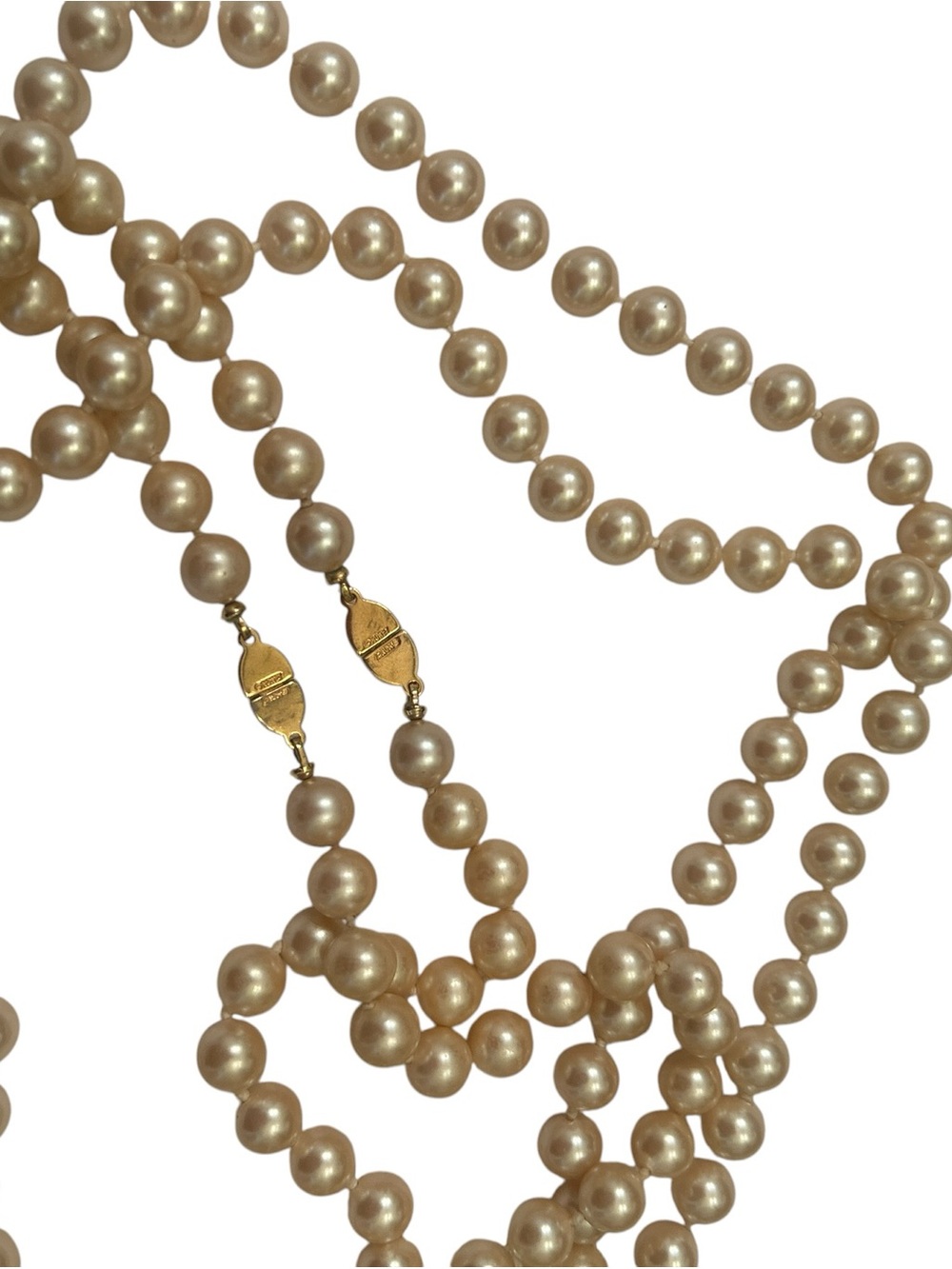 Vintage 1990’s Monet Double-Strand blush Cream long Pearl Necklace silk pouch - Picture 7 of 9